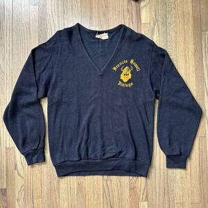 Vintage 1960s Francis Howell Vikings Creslan And Rayon V-Neck Sweater Navy Blue